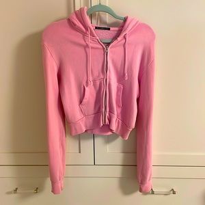 COPY - Brandy Melville Bubblegum Pink Cropped Crystal Zip Up Hoodie